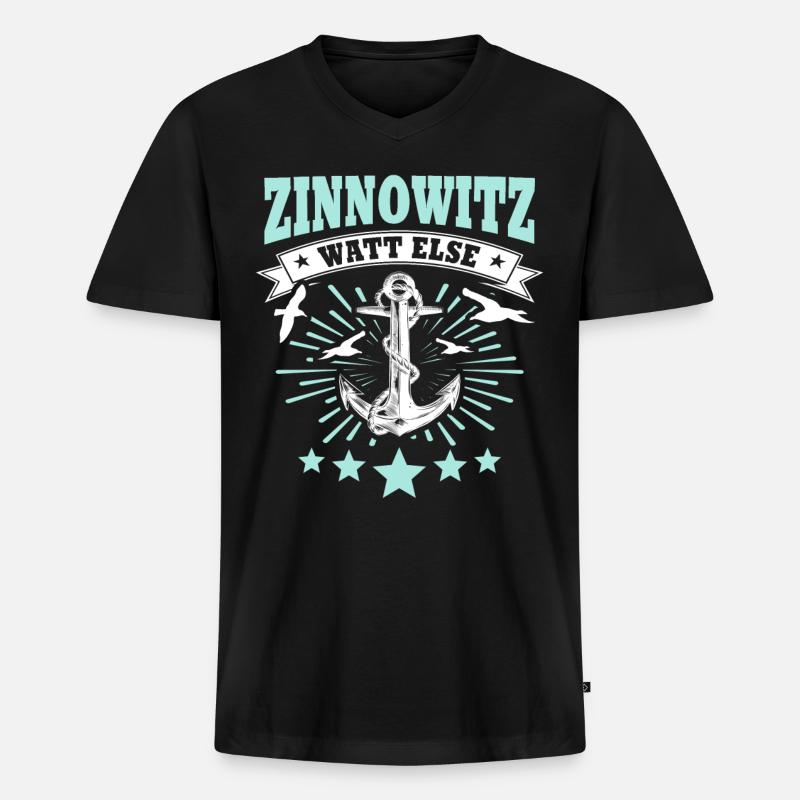 Zinnowitz Zinnowitzer - Männer Premium Bio T-Shirt mit V-Ausschnitt - Schwarz