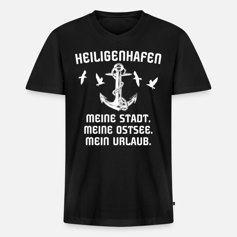 Heiligenhafen - Männer Premium Bio T-Shirt mit V-Ausschnitt - Schwarz