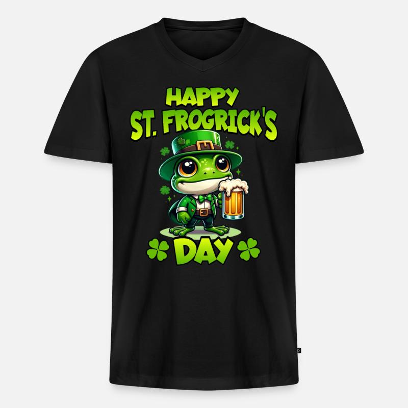 Frosch Patricks Day - Männer Premium Bio T-Shirt mit V-Ausschnitt - Schwarz