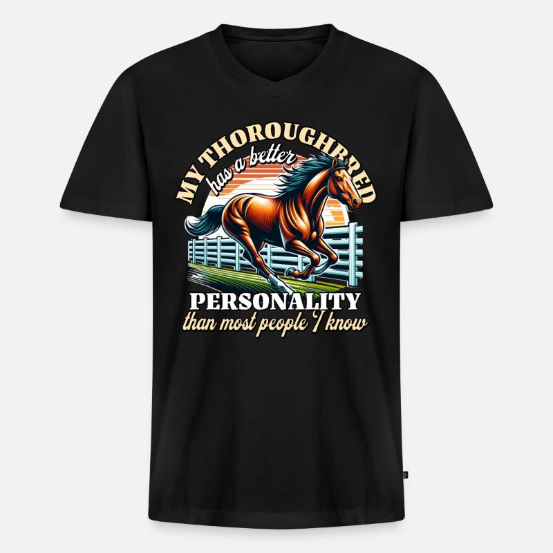 Thoroughbred Reiterin - Männer Premium Bio T-Shirt mit V-Ausschnitt - Schwarz