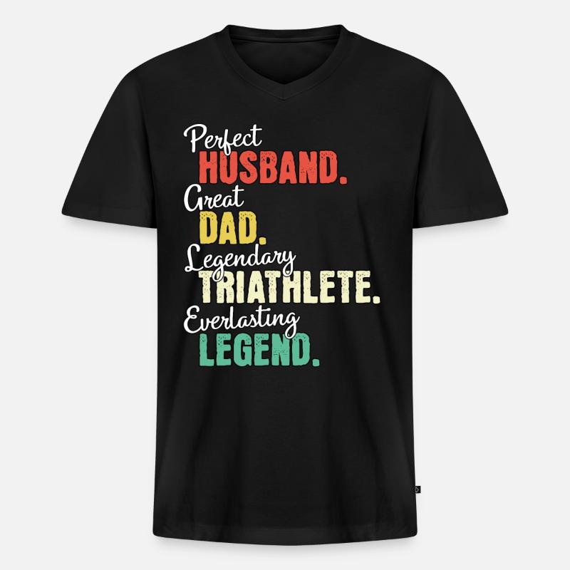 Triathlet Papa - Männer Premium Bio T-Shirt mit V-Ausschnitt - Schwarz