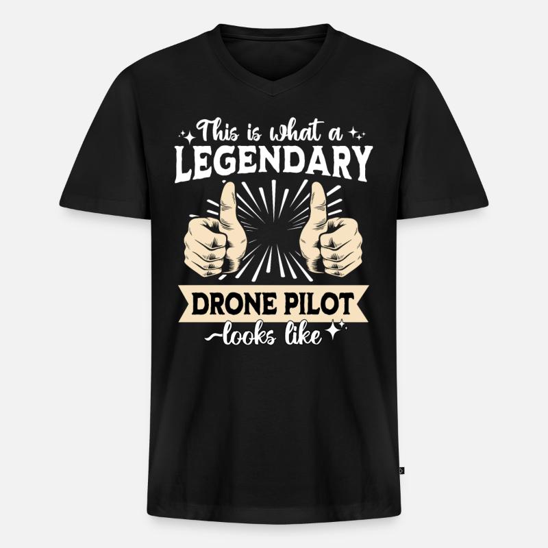 Legendärer Dronenpilot - Männer Premium Bio T-Shirt mit V-Ausschnitt - Schwarz