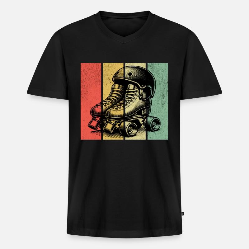 Roller Derby Retro - Männer Premium Bio T-Shirt mit V-Ausschnitt - Schwarz