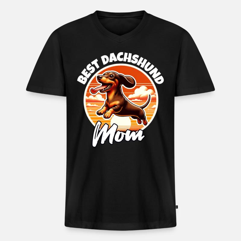 Dackel Mama - Männer Premium Bio T-Shirt mit V-Ausschnitt - Schwarz