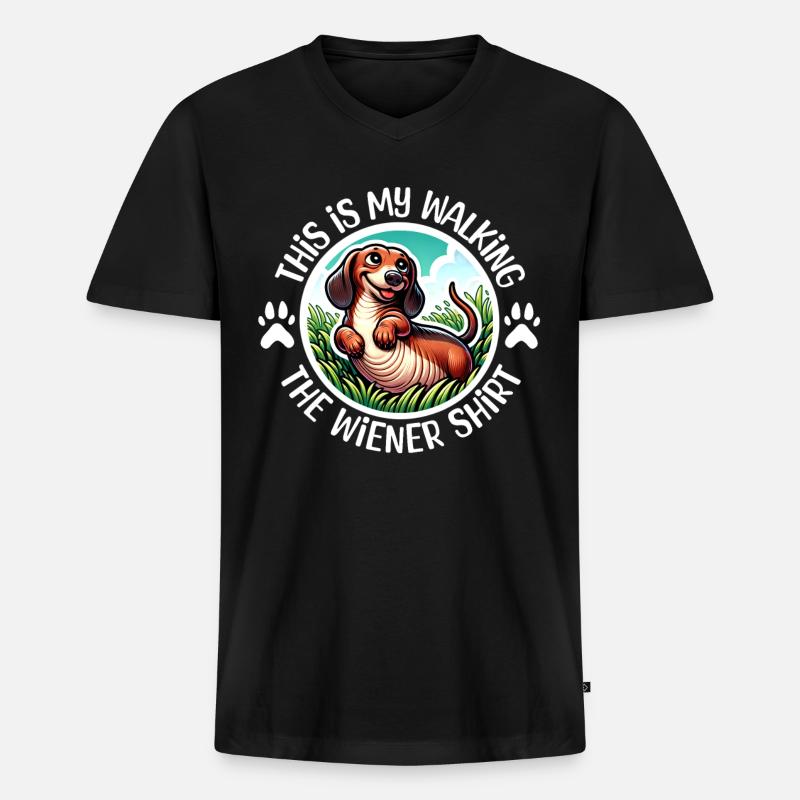 Dackel Gassi Gehen - Männer Premium Bio T-Shirt mit V-Ausschnitt - Schwarz