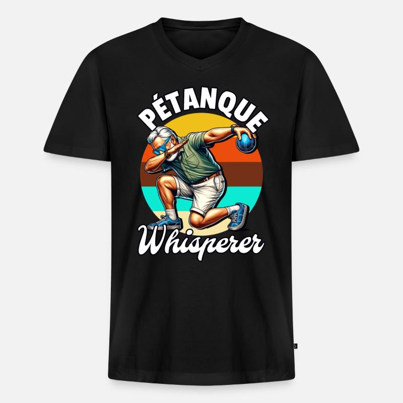 Petanque Whisperer - Männer Premium Bio T-Shirt mit V-Ausschnitt - Schwarz