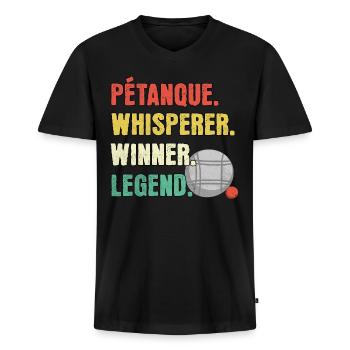 Petanque Whisperer Petanque Legend - Men's Premium Organic T-shirt with V-neck - black - Front - Nico (187cm)