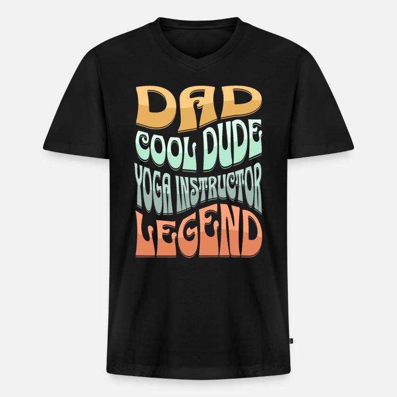 Papa Yogalehrer - Männer Premium Bio T-Shirt mit V-Ausschnitt - Schwarz