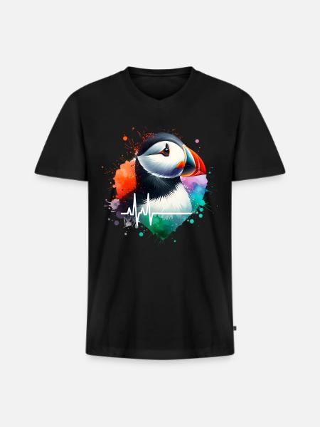 Papageientaucher Cardio - Männer Premium Bio T-Shirt mit V-Ausschnitt - Schwarz