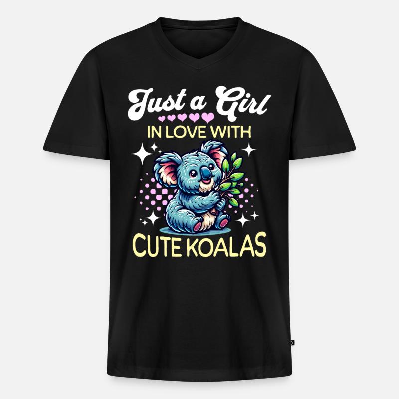 Koala Mädchen - Männer Premium Bio T-Shirt mit V-Ausschnitt - Schwarz