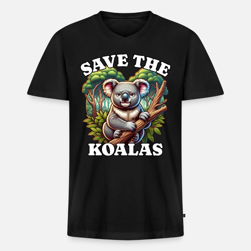 Save Koala - Männer Premium Bio T-Shirt mit V-Ausschnitt - Schwarz