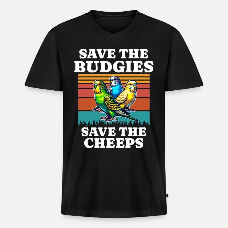 Save Budgerigar Budgie - Männer Premium Bio T-Shirt mit V-Ausschnitt - Schwarz