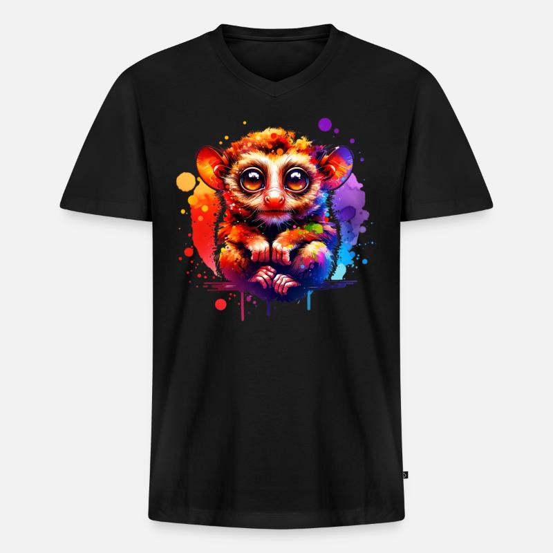 Tarsier Koboldmaki - Männer Premium Bio T-Shirt mit V-Ausschnitt - Schwarz