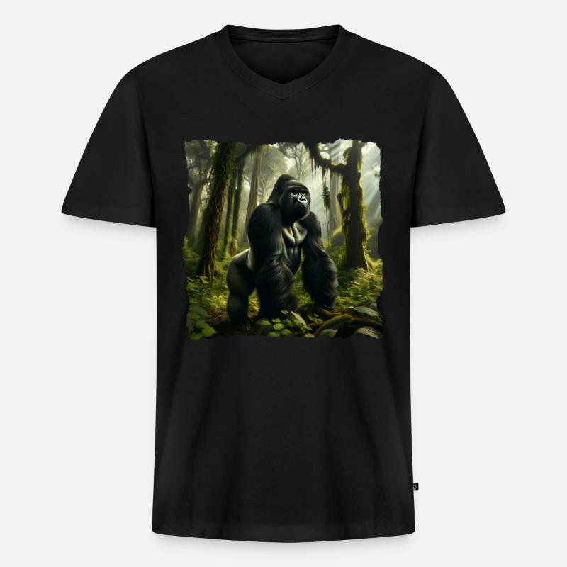 Berggorilla - Männer Premium Bio T-Shirt mit V-Ausschnitt - Schwarz