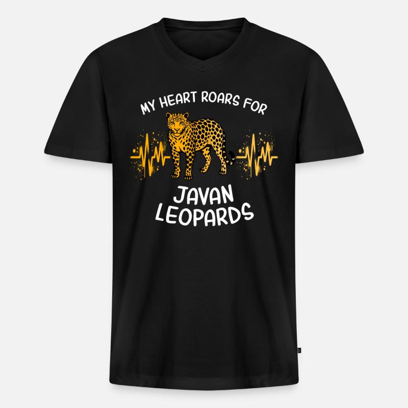 Java Leopard Heart Line - Men's Premium Organic T-shirt with V-neck - black