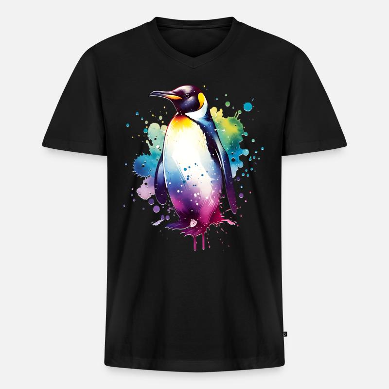 Galapagos Pinguin - Männer Premium Bio T-Shirt mit V-Ausschnitt - Schwarz