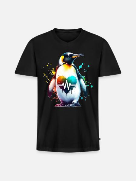 Galapagos Pinguin EKG - Männer Premium Bio T-Shirt mit V-Ausschnitt - Schwarz
