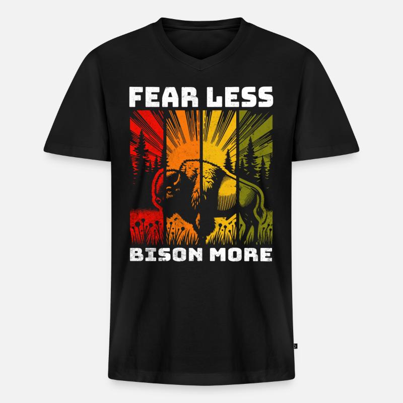 Bison Büffel - Männer Premium Bio T-Shirt mit V-Ausschnitt - Schwarz