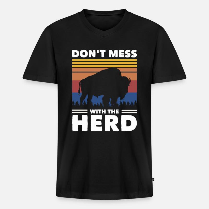 Bison Büffel - Männer Premium Bio T-Shirt mit V-Ausschnitt - Schwarz
