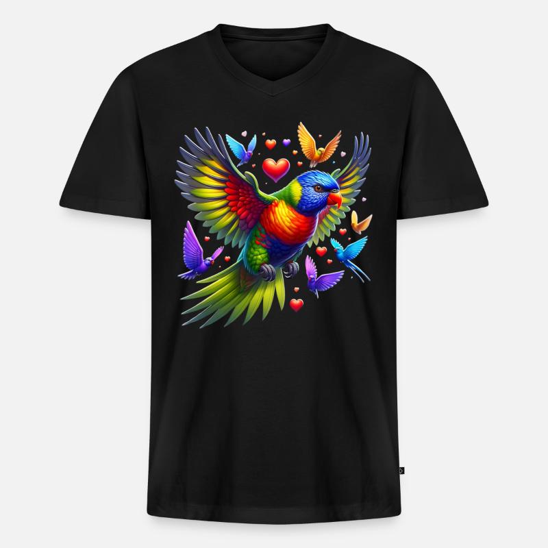 Regenbogenlori - Männer Premium Bio T-Shirt mit V-Ausschnitt - Schwarz