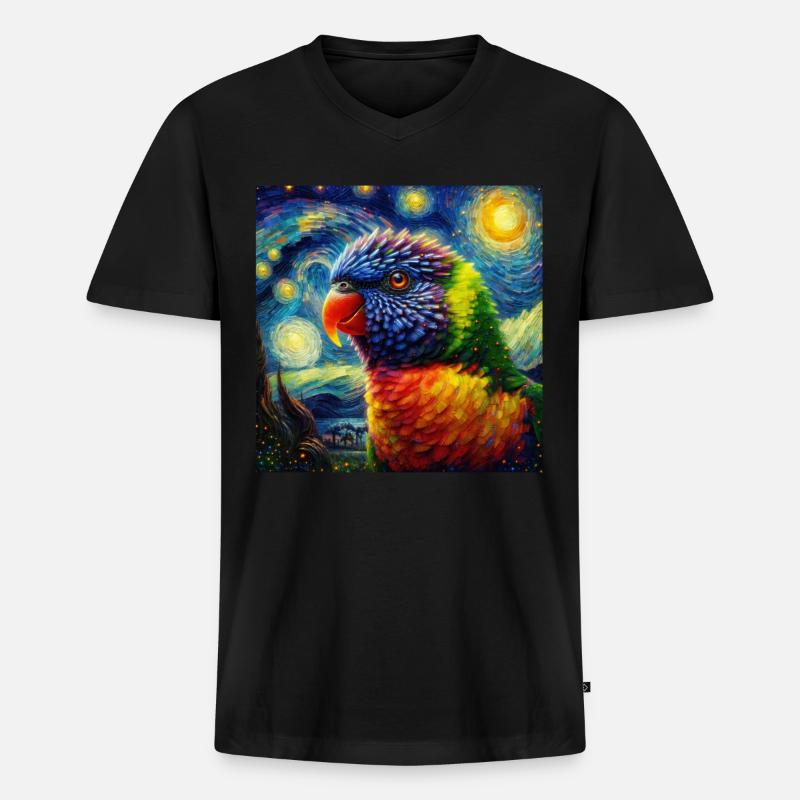 Regenbogenlori Starry Night - Männer Premium Bio T-Shirt mit V-Ausschnitt - Schwarz