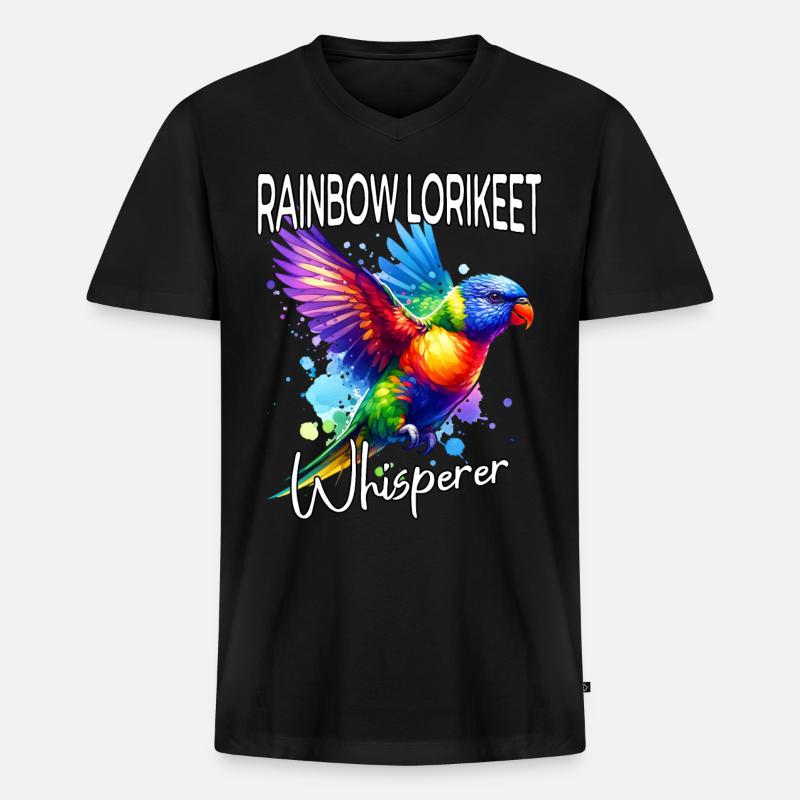 Regenbogenlori Flüsterer - Männer Premium Bio T-Shirt mit V-Ausschnitt - Schwarz