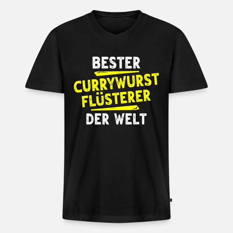 Currywurst Geschenk - Männer Premium Bio T-Shirt mit V-Ausschnitt - Schwarz