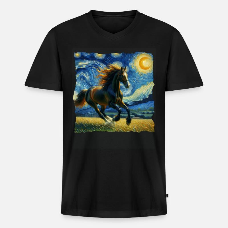 Irisches Zugpferd Starry Night - Männer Premium Bio T-Shirt mit V-Ausschnitt - Schwarz