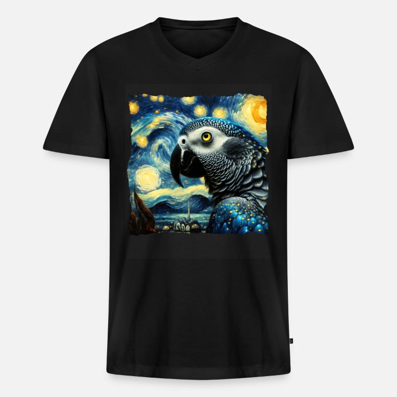 Graupapagei Starry Night - Männer Premium Bio T-Shirt mit V-Ausschnitt - Schwarz