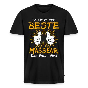 Masseur Geschenkidee - Männer Premium Bio T-Shirt mit V-Ausschnitt - Schwarz - Vorne - Nico (187cm)