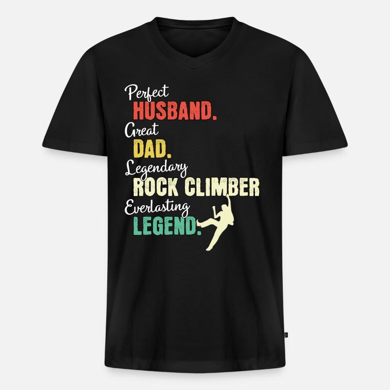 Kletterer Papa - Männer Premium Bio T-Shirt mit V-Ausschnitt - Schwarz