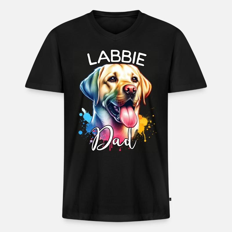 Labrador Papa - Männer Premium Bio T-Shirt mit V-Ausschnitt - Schwarz