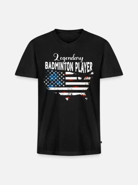 Badmintonspieler US - Männer Premium Bio T-Shirt mit V-Ausschnitt - Schwarz