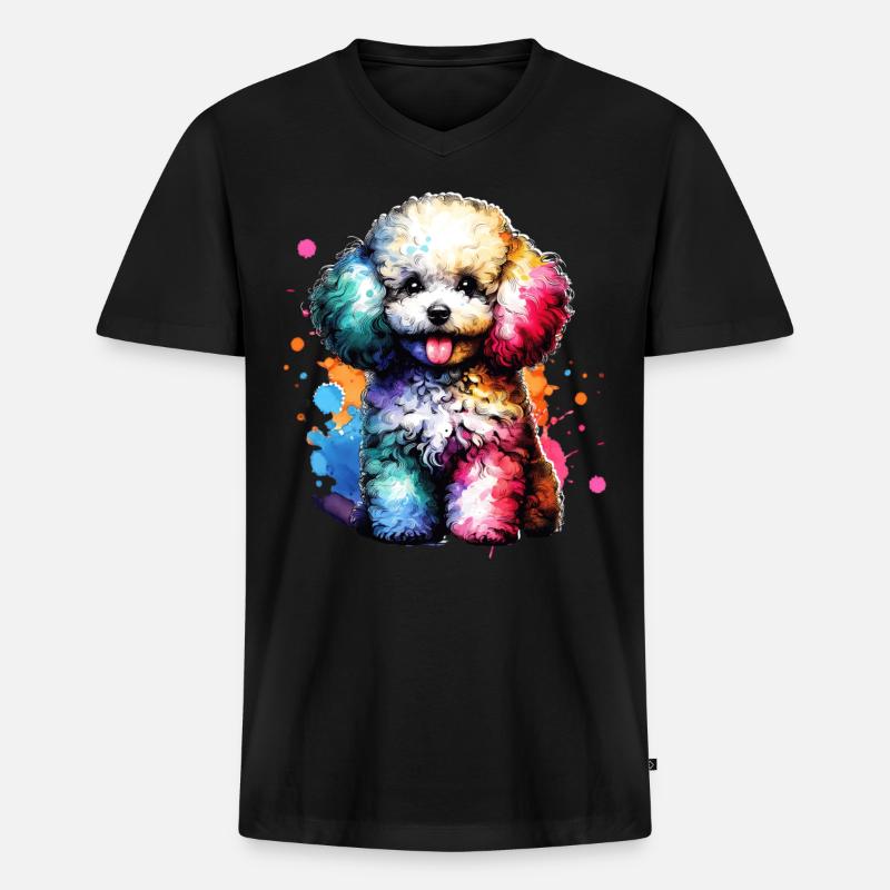 Pudel Geschenk - Männer Premium Bio T-Shirt mit V-Ausschnitt - Schwarz