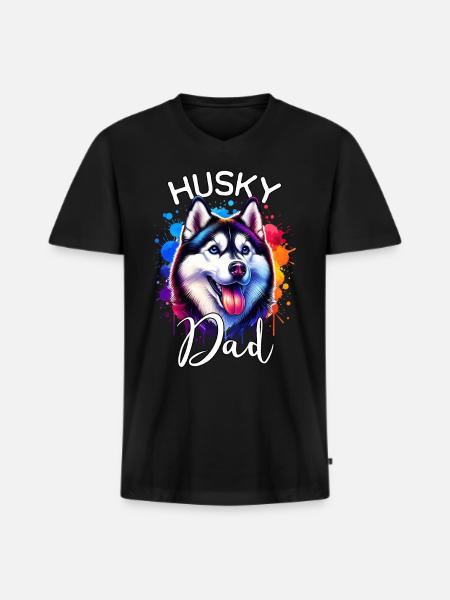 Schlittenhund Papa Husky - Männer Premium Bio T-Shirt mit V-Ausschnitt - Schwarz