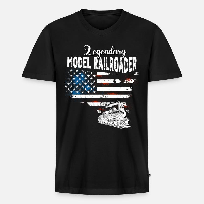 Modelleisenbahner US - Männer Premium Bio T-Shirt mit V-Ausschnitt - Schwarz