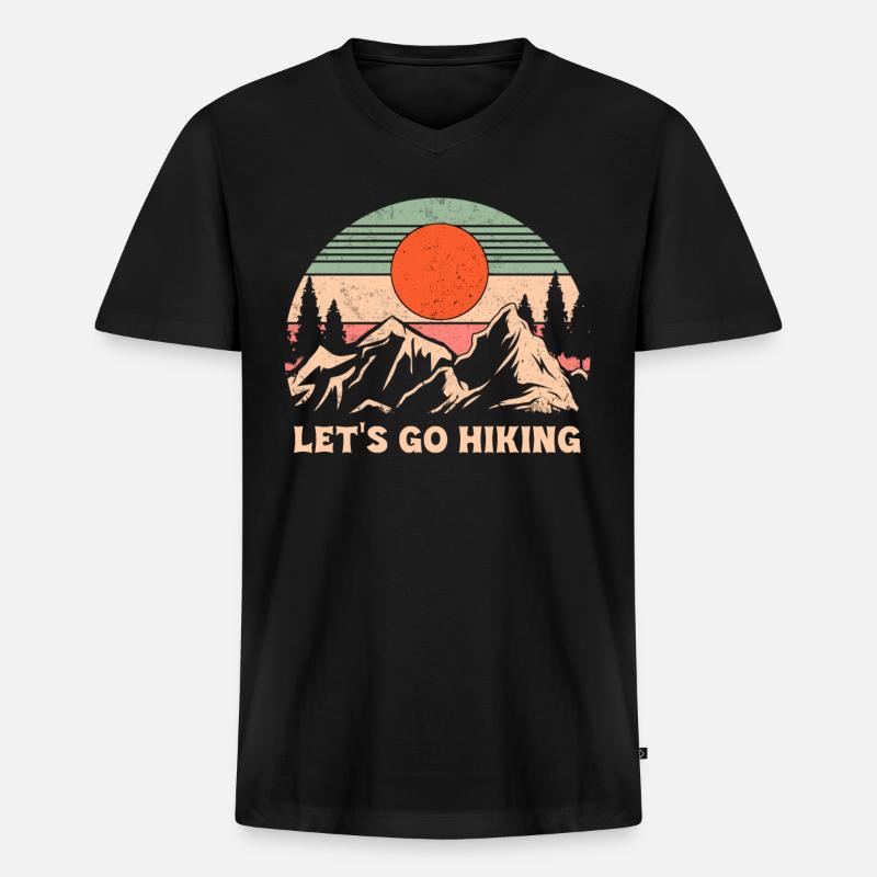 Let's Go Wandern Abenteuer Geschenk - Männer Premium Bio T-Shirt mit V-Ausschnitt - Schwarz