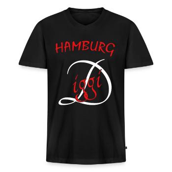 Hamburg - Männer Premium Bio T-Shirt mit V-Ausschnitt - Schwarz - Vorne - Nico (187cm)
