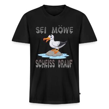Sei Möwe Scheiss Drauf - Männer Premium Bio T-Shirt mit V-Ausschnitt - Schwarz - Vorne - Nico (187cm)