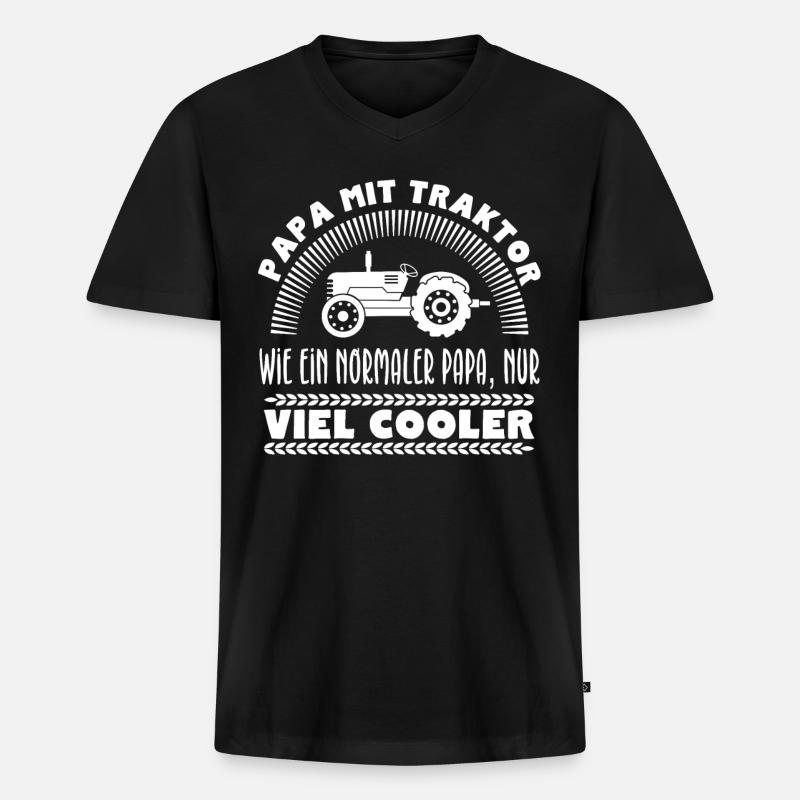 Papa mit Traktor - Männer Premium Bio T-Shirt mit V-Ausschnitt - Schwarz