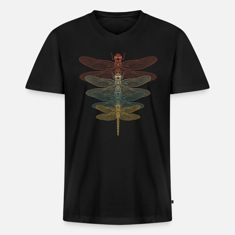 Retro Libelle - Männer Premium Bio T-Shirt mit V-Ausschnitt - Schwarz