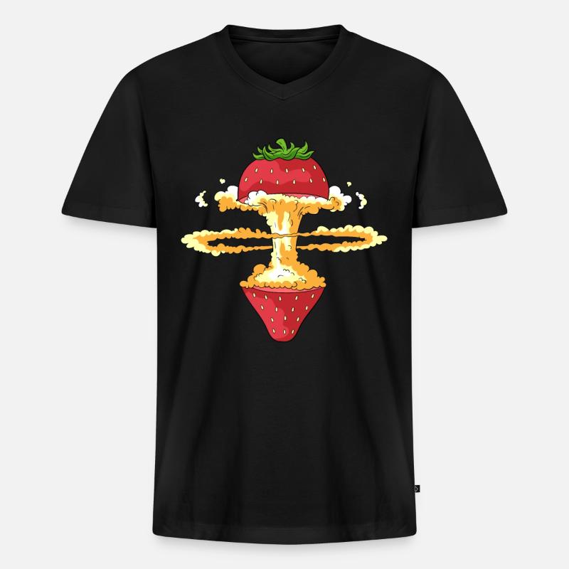 Explodierende Erdbeere - Männer Premium Bio T-Shirt mit V-Ausschnitt - Schwarz