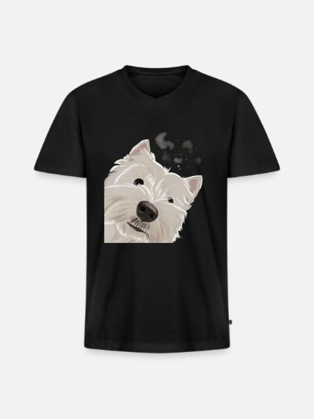 Nysgerrig West Highland Hvid Terrier Hund - Premium økologisk T-shirt med V-hals til mænd - sort