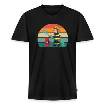 Pompier Pompiers Éteindre Les Secours Incendie - T-shirt encolure en V Premium bio Homme - noir - Devant - Nico (187cm)