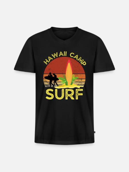Hawaii Camp Surf - T-shirt encolure en V Premium bio Homme - noir