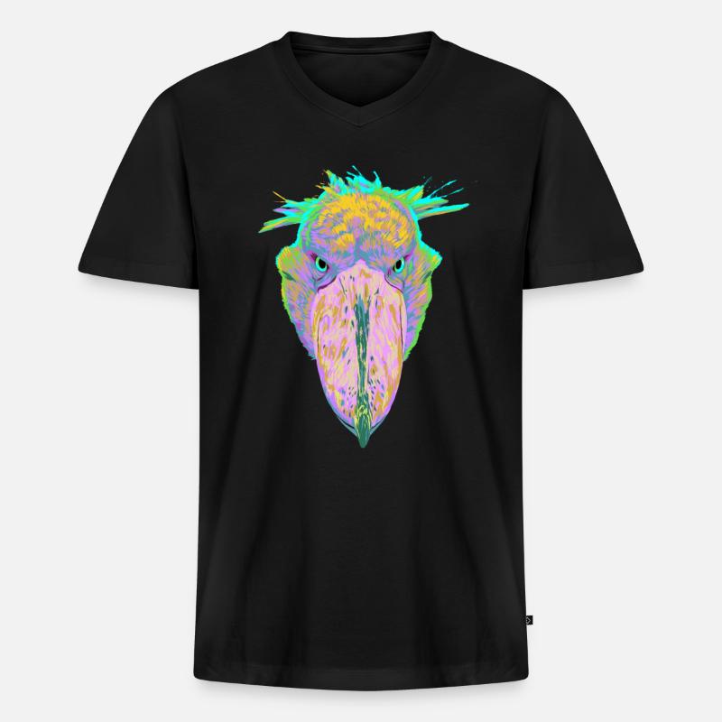 Bunter Splash Vogel Schuhschnabel - Männer Premium Bio T-Shirt mit V-Ausschnitt - Schwarz