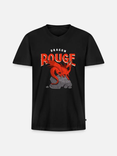 Dragon Rouge sur un Rocher - T-shirt encolure en V Premium bio Homme - noir