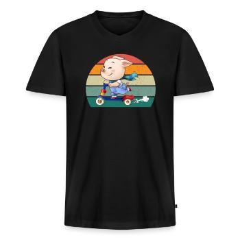 porcs porcs verrat porcherie porc - T-shirt encolure en V Premium bio Homme - noir - Devant - Nico (187cm)