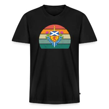Ecossais Ecosse Kilt Kilte Glasgow - T-shirt encolure en V Premium bio Homme - noir - Devant - Nico (187cm)