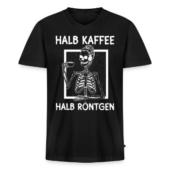 Halb kaffee halb röntgen, radiologie design - Männer Premium Bio T-Shirt mit V-Ausschnitt - Schwarz - Vorne - Nico (187cm)